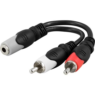 Deltaco 3,5mm naaras -> 2x RCA uros -audioadapteri, 10cm, musta