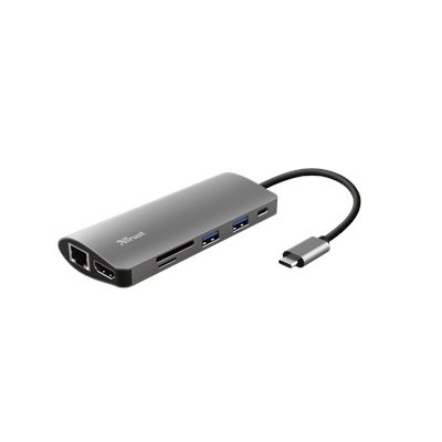 TRUST Dalyx 7-in-1 USB-C Multiport -adapteri, harmaa/musta
