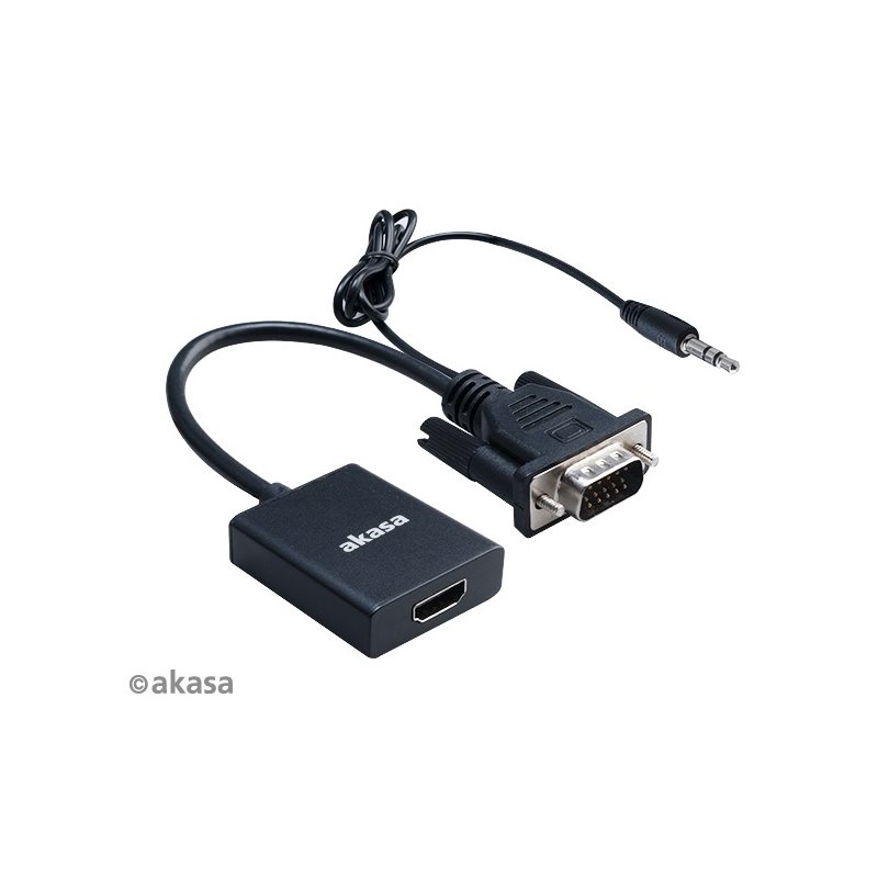 Akasa VGA -> HDMI -adapteri, audiolla, 1080p60Hz, 20cm, musta - Kuva 2