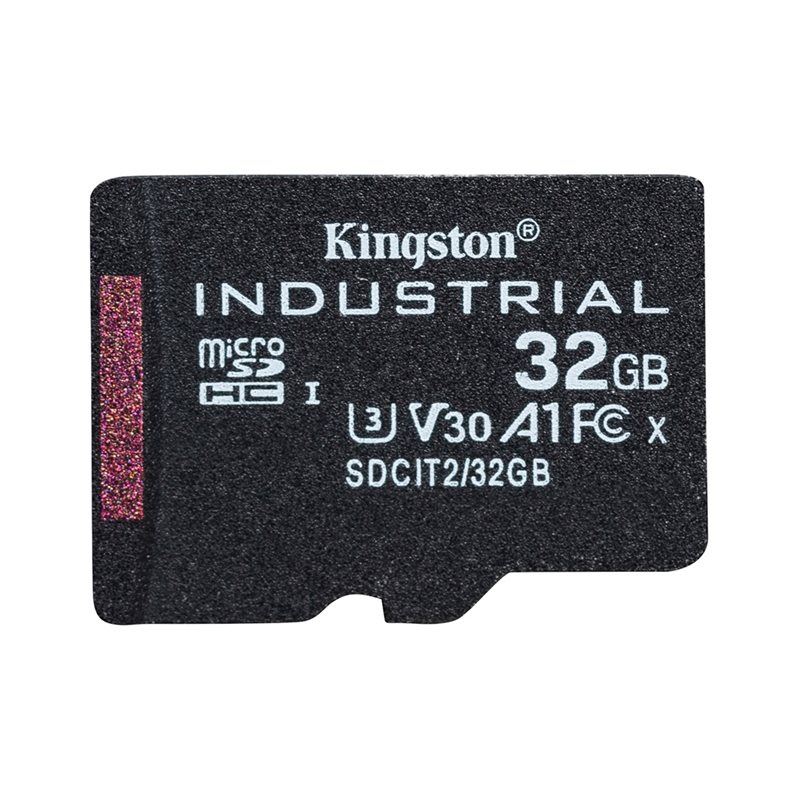 Kingston 32GB Industrial, microSDHC -muistikortti, TLC pSLC, UHS-1 V30 U3 A1, 100/80 MB/s, SD-adapterilla