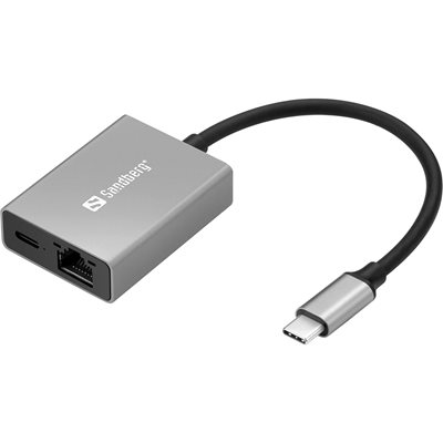 Sandberg Gigabit Ethernet -verkkoadapteri + USB-C PD 100W, USB-C, harmaa