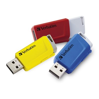 Verbatim 16GB Store 'n' Click, 3.2 Gen1 USB-A -muistitikku, 80/25 MB/s, 3kpl, sininen + punainen + keltainen