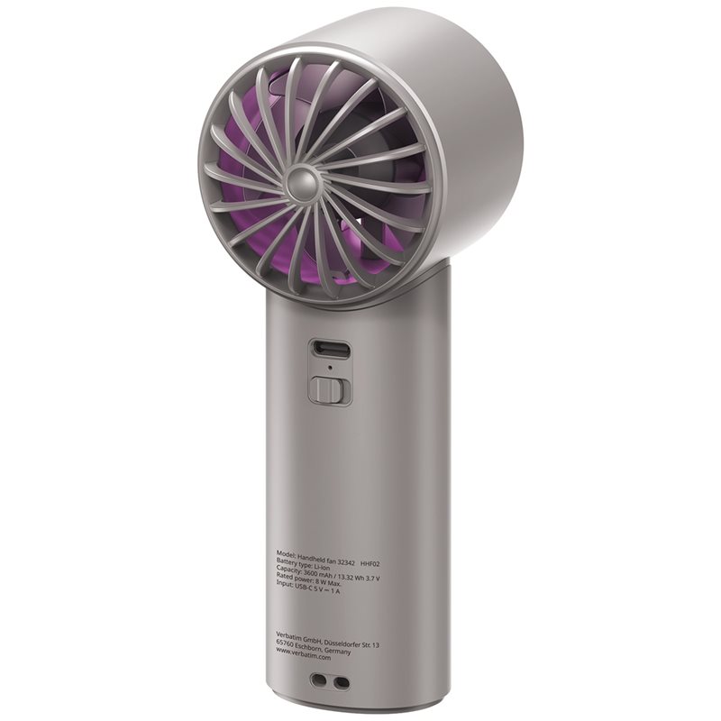 Verbatim Cool 'n' Go IceTouch, ladattava käsituuletin, harmaa/violetti