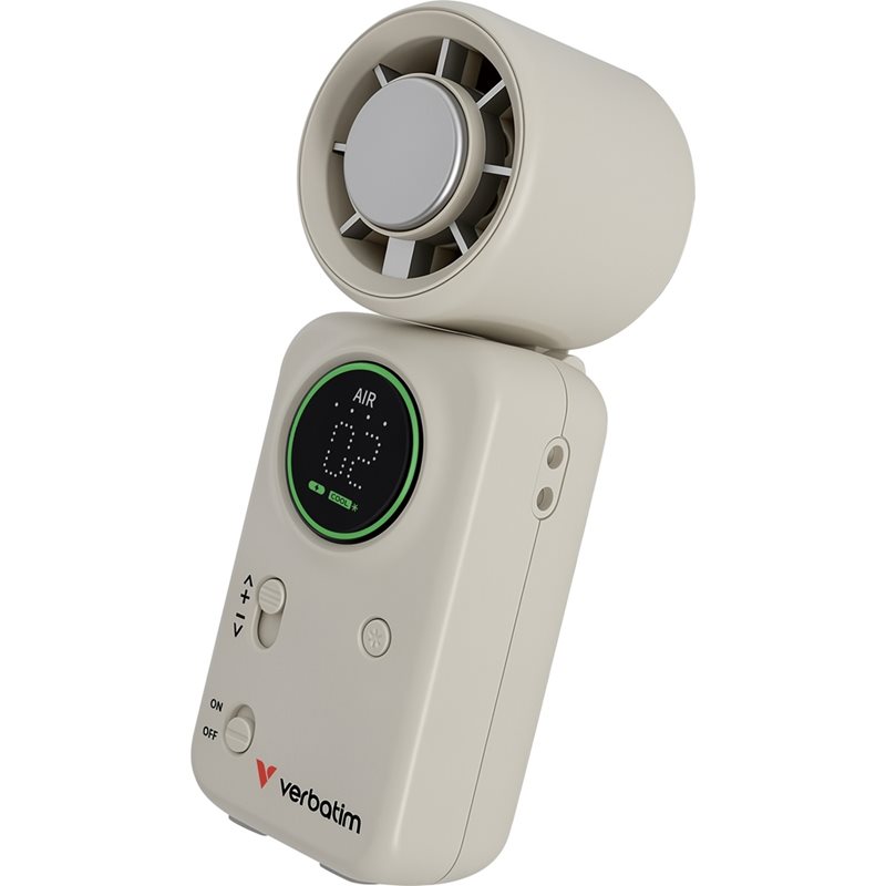 Verbatim Cool 'n' Go Ice Touch Mini Handheld Fan, ladattava käsituuletin, valkoinen/hopea