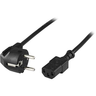 Deltaco Maadoitettu laitekaapeli, CEE 7/7 kulma -> C13, 5m, musta