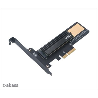 Akasa M.2 SSD -> PCIe x4 -sovitinkortti, jossa jäähdytyssiili, musta/kupari