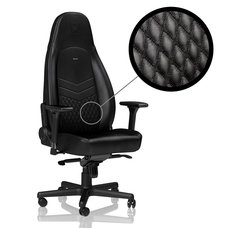 noblechairs ICON Gaming Chair - Real Leather, nahkaverhoiltu pelituoli, musta (Tarjous! Norm. 609,90€)