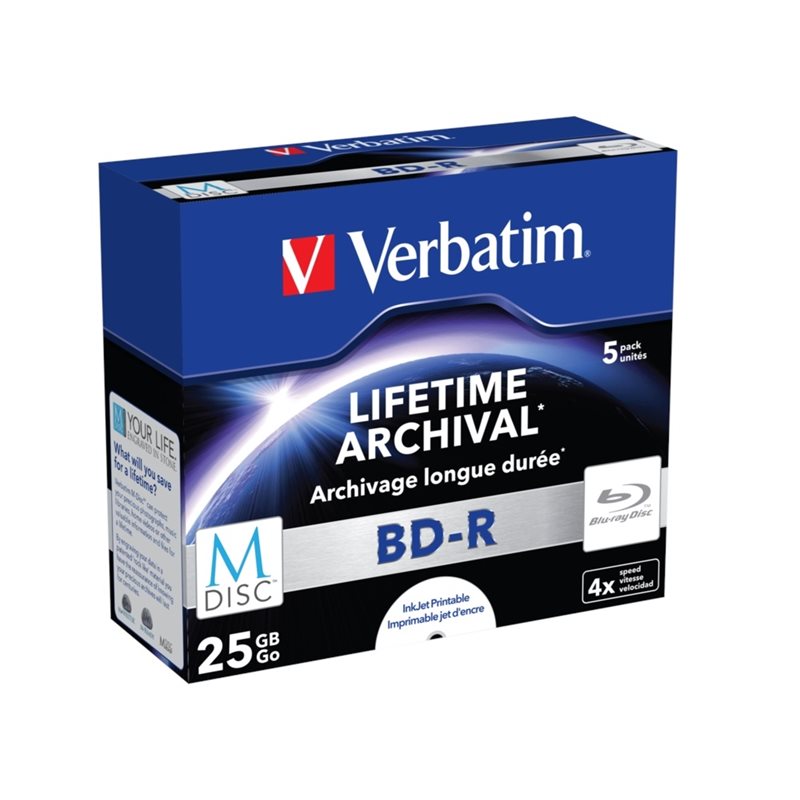 Verbatim M-Disc BD-R, 4x, 25GB/200min, 5-pack jewel case