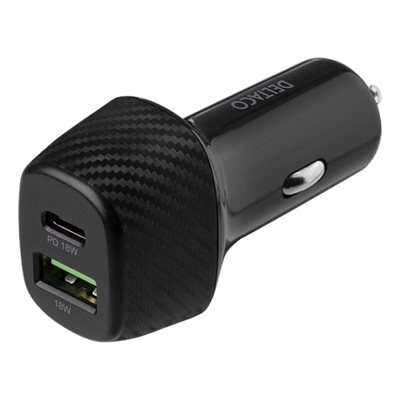 Deltaco Fast Charging Dual USB -autolaturi, 36W, musta