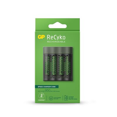 GP ReCyko AA/AAA-pika-akkulaturi (Speed Charger) ja 4xAAA 950mAh akut