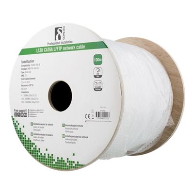 Deltaco U/FTP Cat6a suojattu asennuskaapeli, LSZH, 100m kela, valkoinen