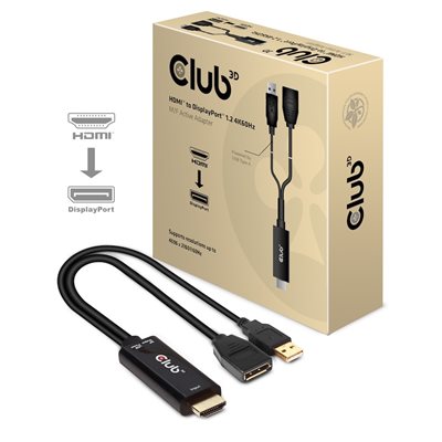 Club 3D HDMI 2.0 -> DisplayPort 1.2 aktiivinen adapteri, USB-A lisävirralla, musta