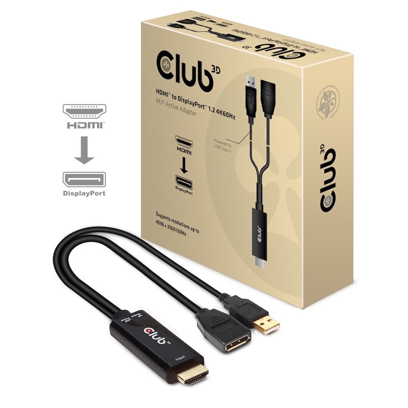 Club 3D HDMI uros -> DisplayPort 1.2 naaras -adapteri, aktiivinen, musta
