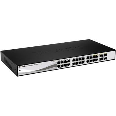 D-Link kytkin 24x10/100/1000Mbps, Layer2, 4xSFP