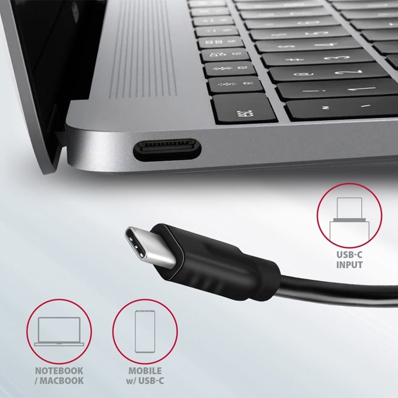 AXAGON 2+2-porttinen 3.2 Gen2 USB-C -hubi, 0,13m, hopea - Kuva 2