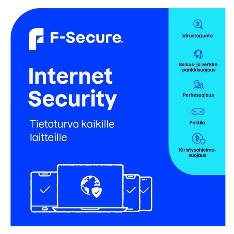 F-Secure Internet Security (Safe) -tilauslisenssi, 1 vuosi, 7 laitetta, e-key
