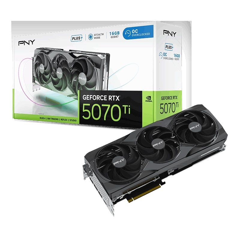 PNY GeForce RTX 5070 Ti OC Triple Fan Plus -näytönohjain, 16GB GDDR7
