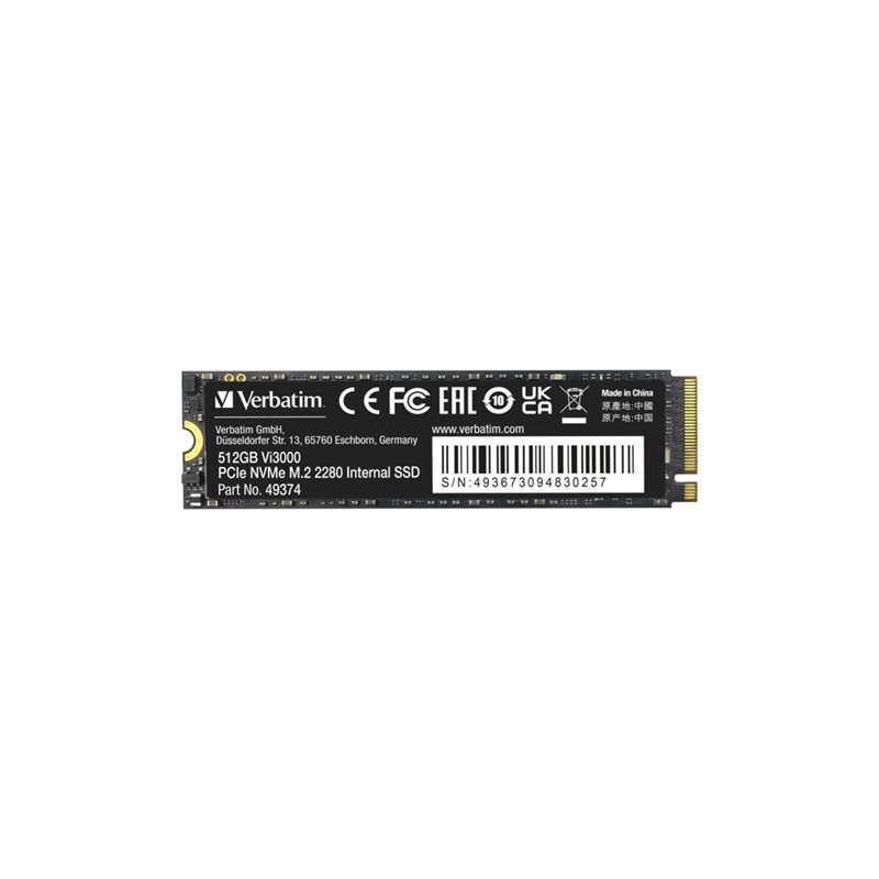 Verbatim 512GB Vi3000, NVMe SSD -levy, M.2 2280, PCIe 3.0 x4, 3100/2100 MB/s