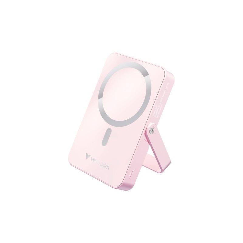 Verbatim 10 000mAh Charge 'n' Go, varavirtalähde telineellä, Magsafe, USB-C PD 20W, pinkki