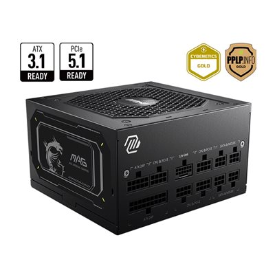 MSI 850W MAG A850GL PCIE5 II, ATX-virtalähde, 80 plus Gold, musta