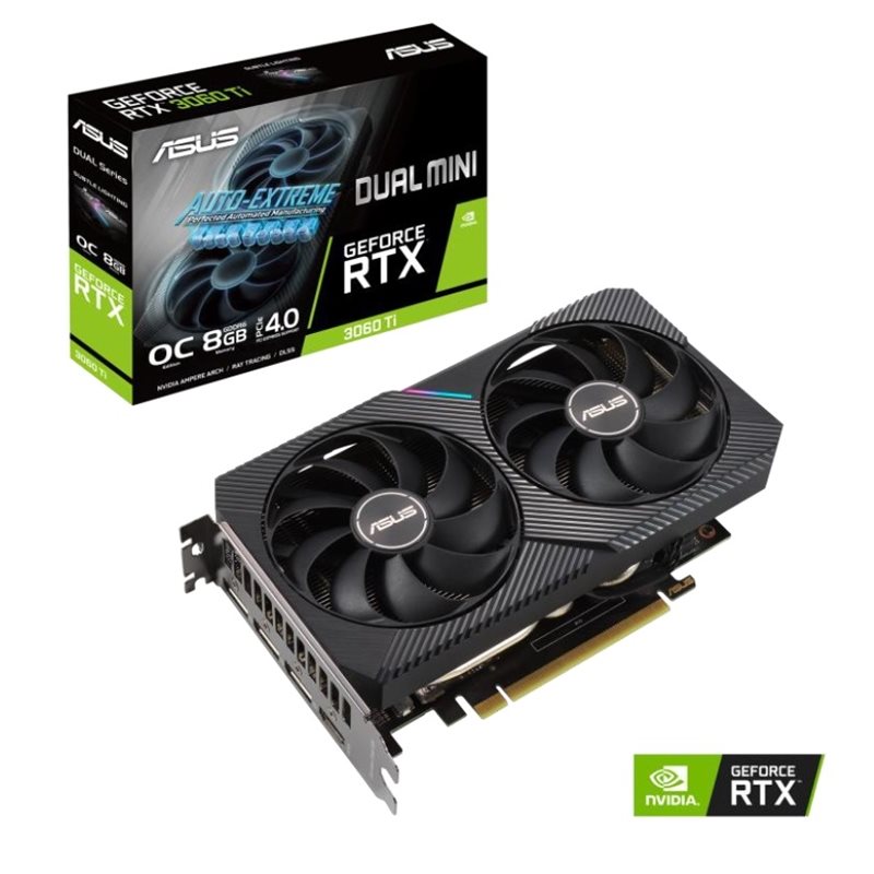 Asus (Outlet) GeForce RTX 3060 Ti Dual MINI - OC Edition (LHR) -näytönohjain, 8GB GDDR6