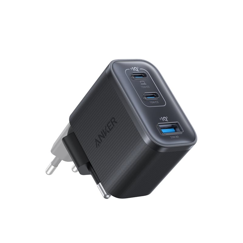 Anker 70W Nano Charger, GaN-verkkovirtalaturi, 2x USB-C, USB-A, musta