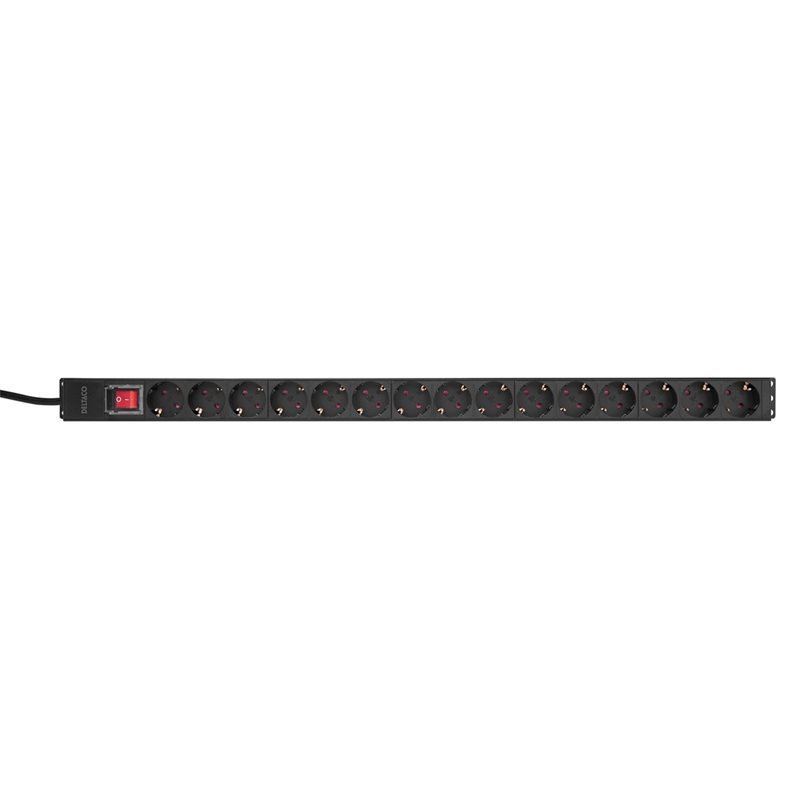 Deltaco (Outlet) 19" virtapaneeli kytkimellä, 15x CEE 7/3, 2m, musta