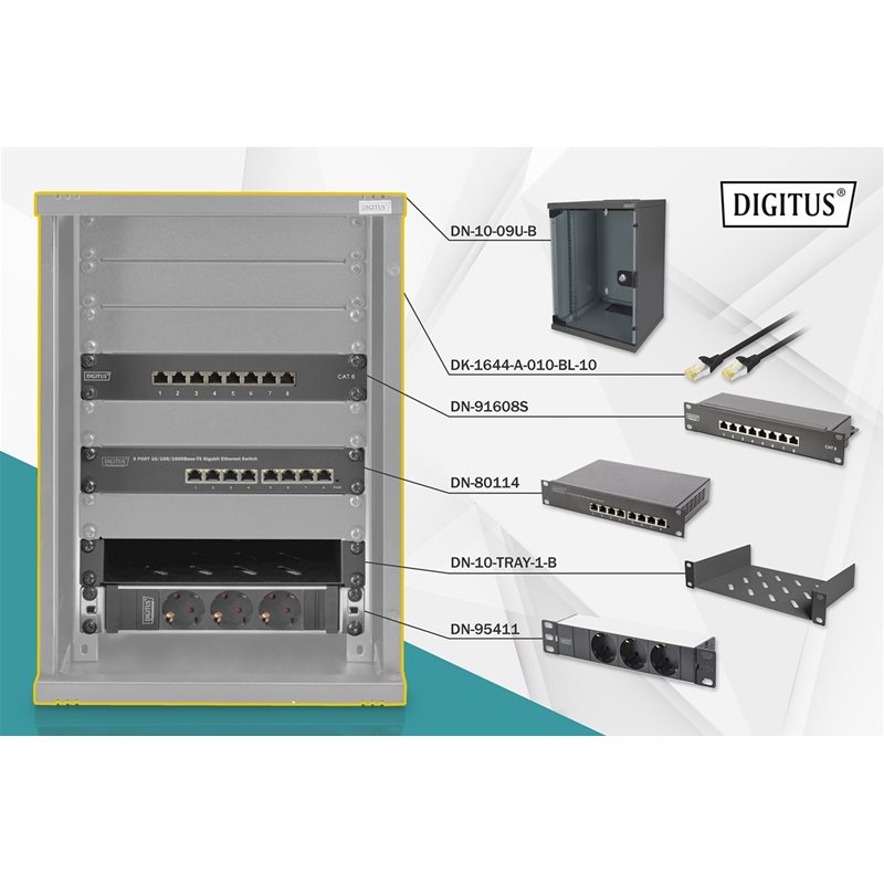 Digitus Verkkokaappibundle 9U 10", seinäasennettava, musta