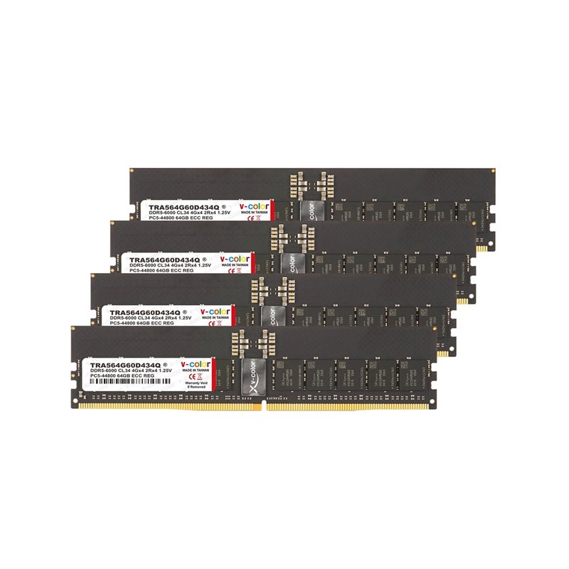v-color 256GB (4 x 64GB) OC R-DIMM - AMD TRX50, DDR5 6000MHz, CL38, 1.25V, musta