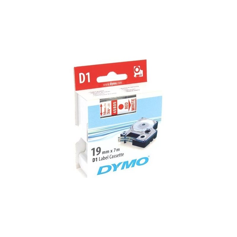 Dymo D1 merkkausteippi, 19mm, valkoinen/punainen teksti, 7m - 40805