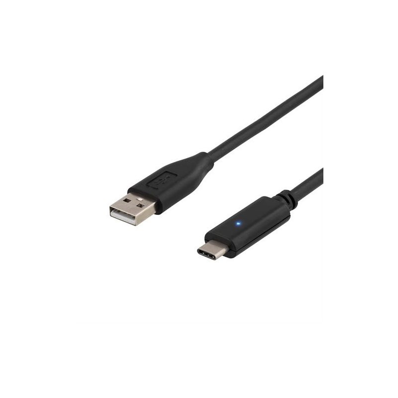 Deltaco 2.0 USB-A - USB-C -kaapeli, 0,5m, musta