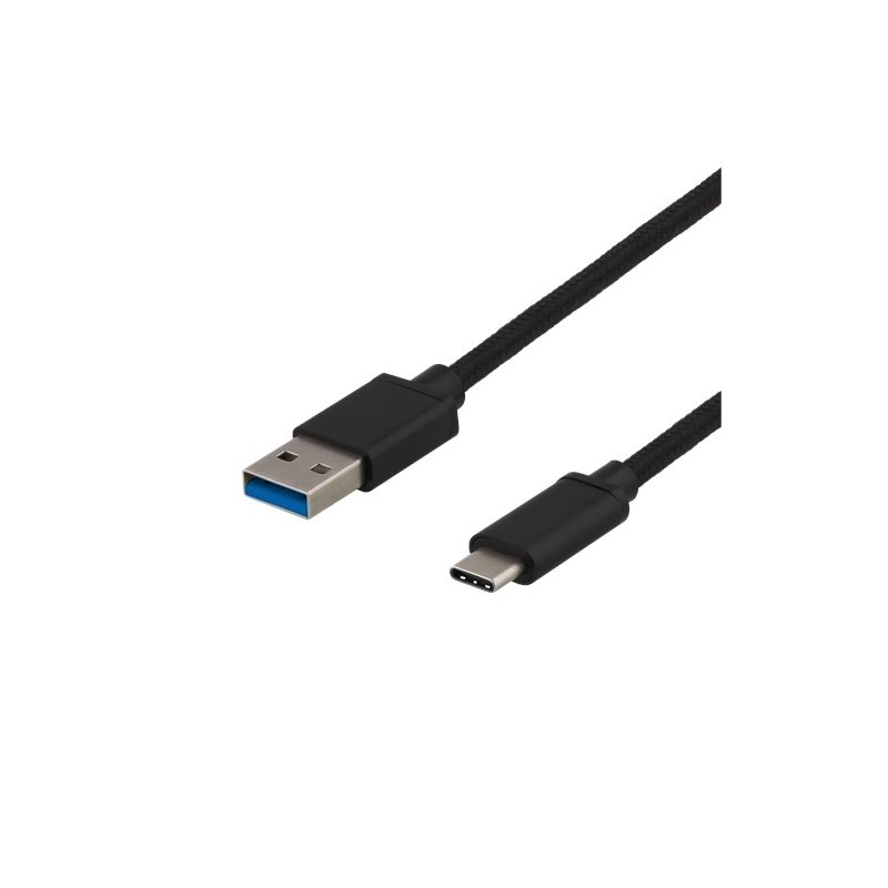 Deltaco 3.1 Gen1 USB-C - USB-A -kaapeli, PD3.0 3A 60W, 0,25m, musta