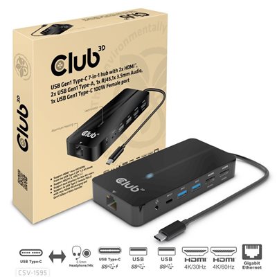 Club 3D 3.2 Gen1 USB-C 7-in-1 -telakka, musta