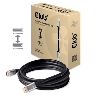 Club 3D DisplayPort 1.4 -näyttökaapeli, HBR3, 4m, musta