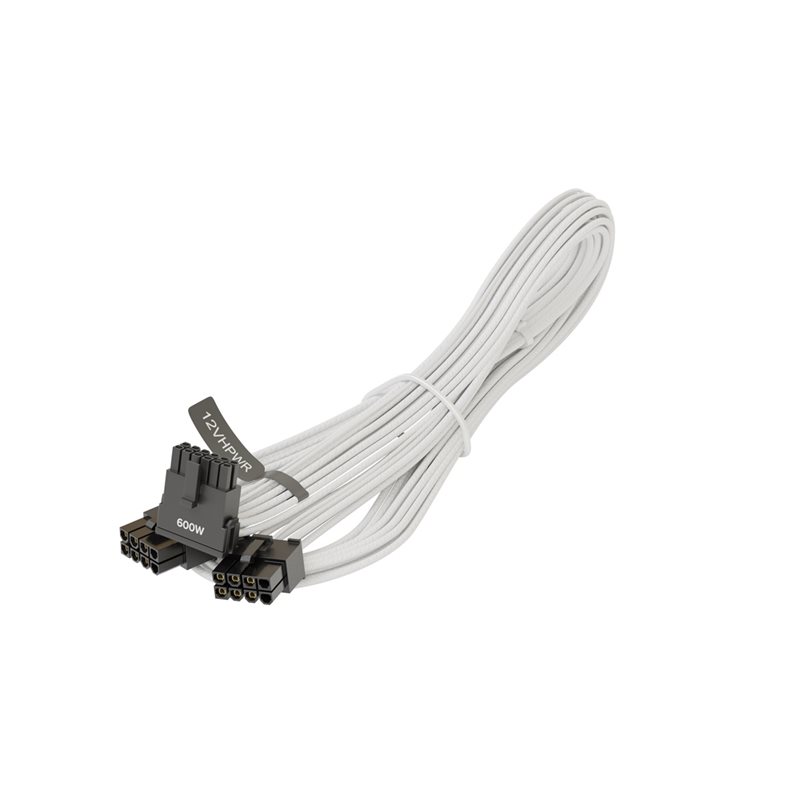 Seasonic 16-Pin Gen 5 12VHPWR 600W 90° Adaptor Cable, näytönohjaimen virtakaapeli, 750mm, valkoinen