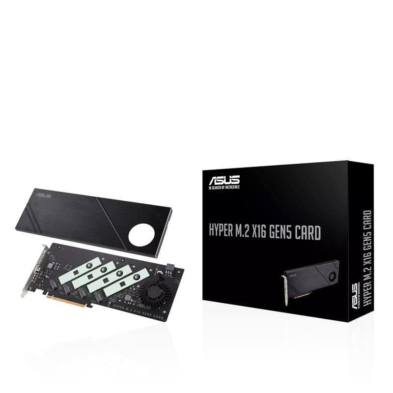 Asus Hyper M.2 x16 Gen5 Card, lisäkortti neljälle NVMe M.2 -levylle, PCIe 5.0/4.0