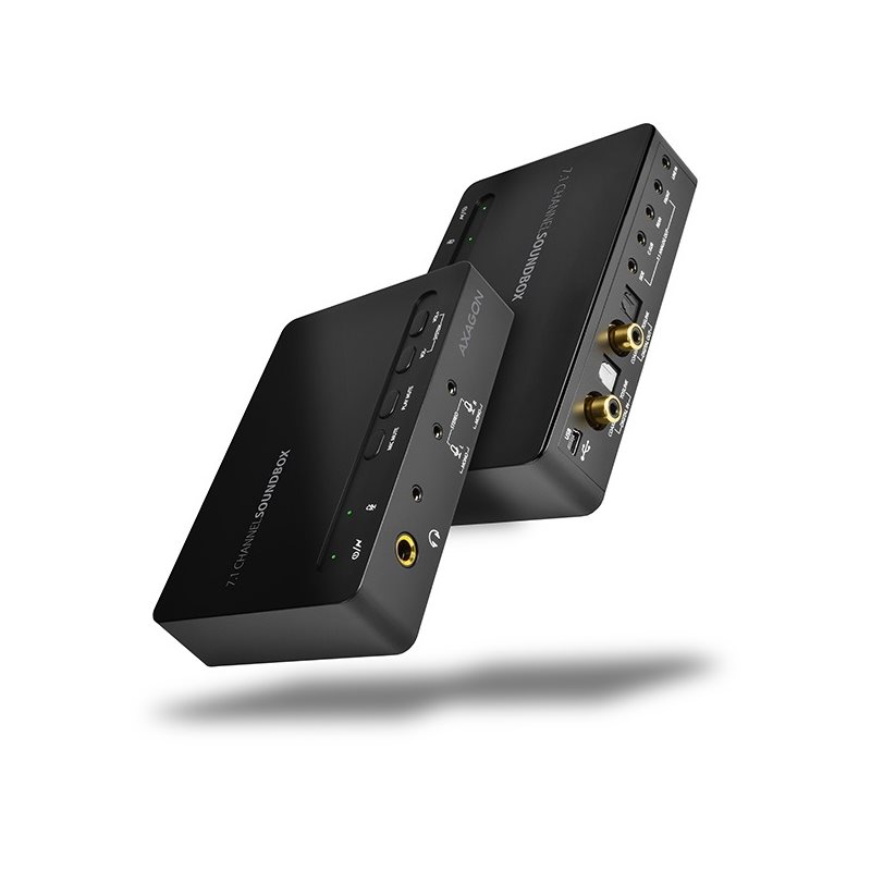 AXAGON 7.1-kanavainen ulkoinen USB-äänikortti, 3,5/6,3mm, Toslink/Coax IN/OUT,  musta