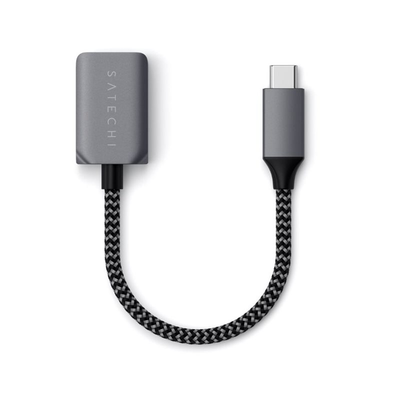 Satechi USB-C USB-A 3.0 -sovitinkaapeli, harmaa/musta