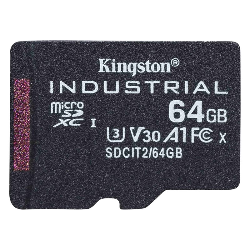 Kingston 64GB Industrial, microSDXC -muistikortti, TLC pSLC, UHS-1 V30 U3 A1, 100/80 MB/s