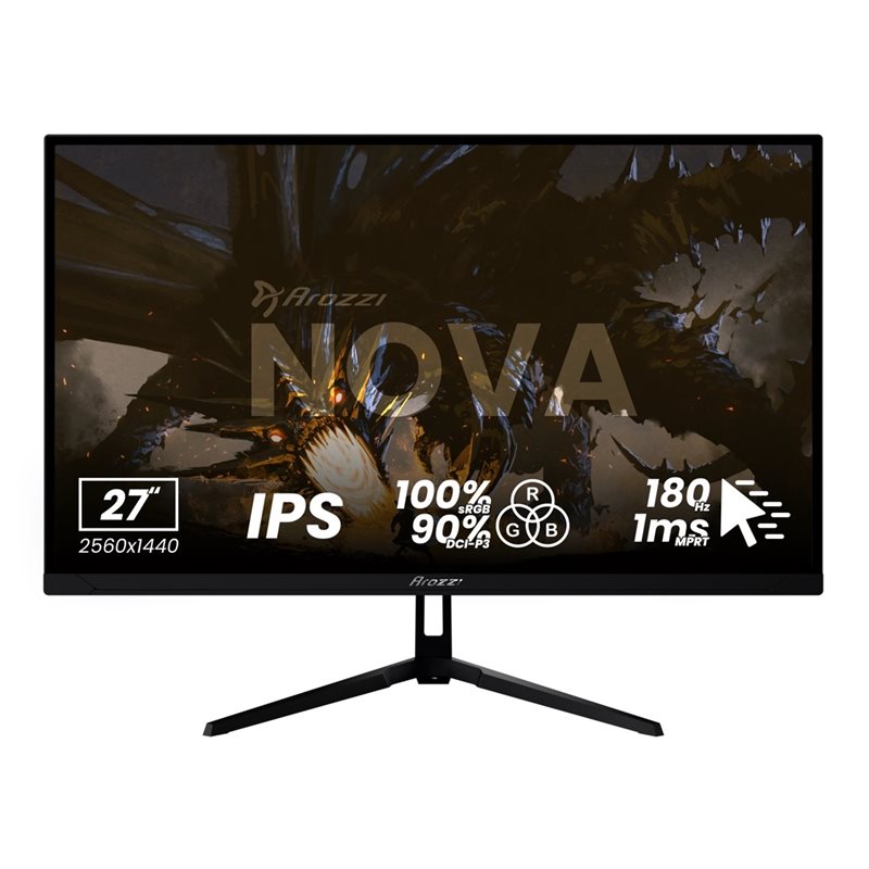 Arozzi 27" Nova IPS, 180Hz (OC) QHD -pelimonitori, musta