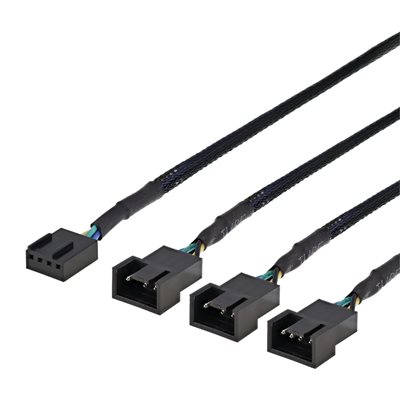 Deltaco PWM-tuulettimien jakaja, 4-pin uros -> 3x 4-pin naaras, musta