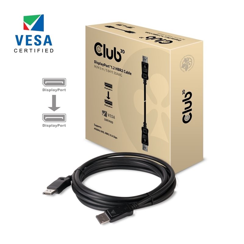 Club 3D DisplayPort 1.2 -näyttökaapeli, 3m, musta