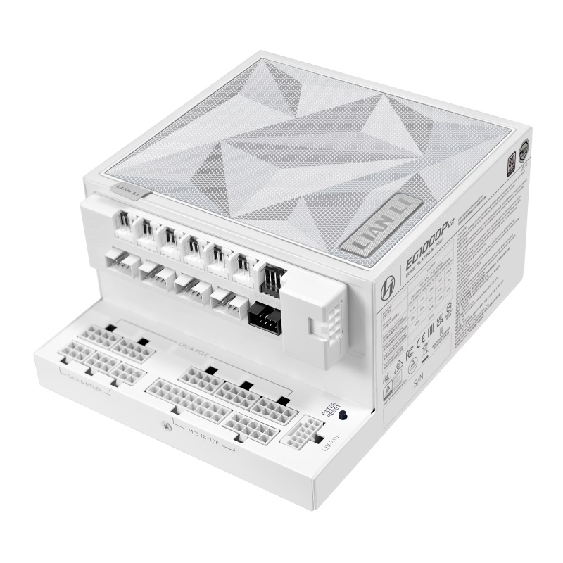 Lian Li 1000W EDGE Platinum V2, ATX-virtalähde, 80 Plus Platinum, + USB HUB, PCIe 5.1, ATX 3.1, valkoinen
