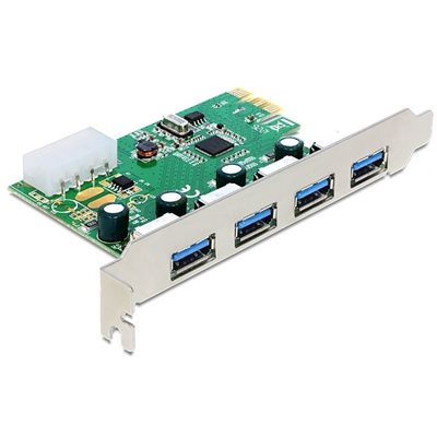 DeLock 4-porttinen 3.0 USB-A -lisäkortti, PCIe x1, hopea