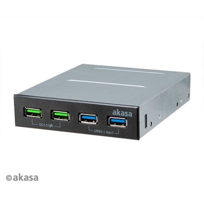 Akasa 4-porttinen USB-A -paneeli 3.5" laitepaikkaan, musta/harmaa