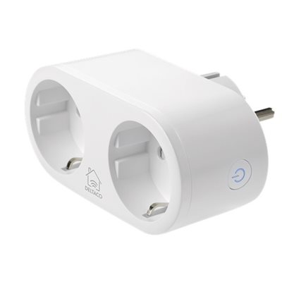 Deltaco Smart Home, WiFi-älypistorasia, 2-paikkainen, 13A, ajastimella, valkoinen (Poistotuote! Norm. 24,90€