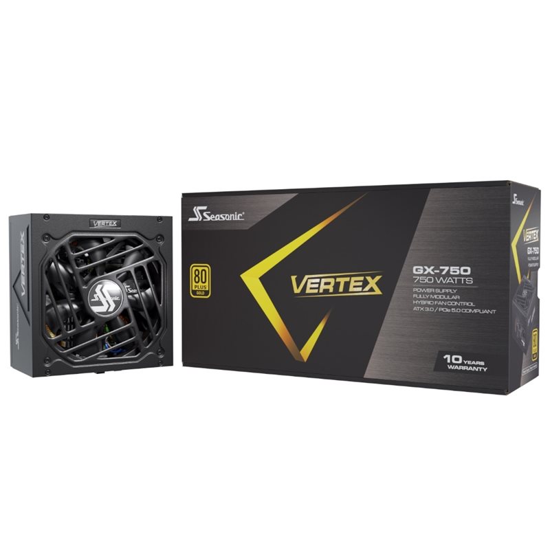 Seasonic 750W VERTEX GX-750, ATX-virtalähde, PCIe 5.0, 80 Plus Gold, musta
