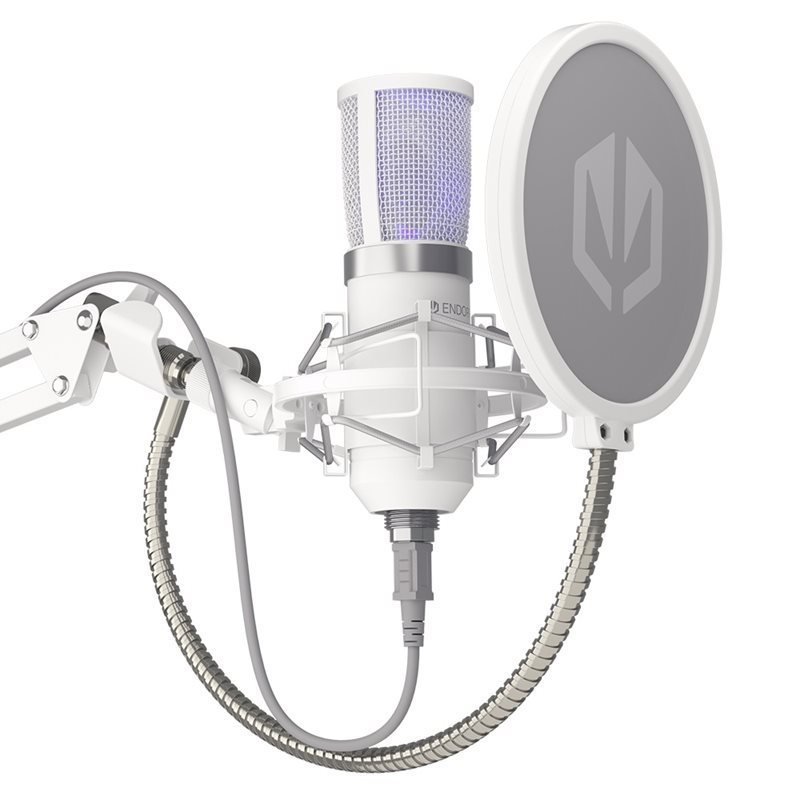 Endorfy Solum Streaming Onyx White, USB-mikrofoni, sis. puomivarren, valkoinen