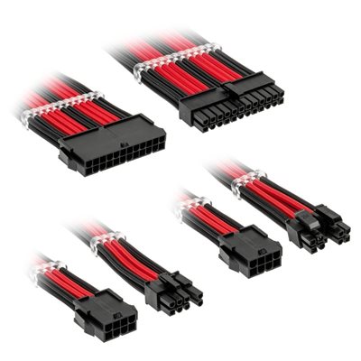 Kolink Core Standard Braided Cable Extension Kit - Jet Black/Racing Red, musta/punainen
