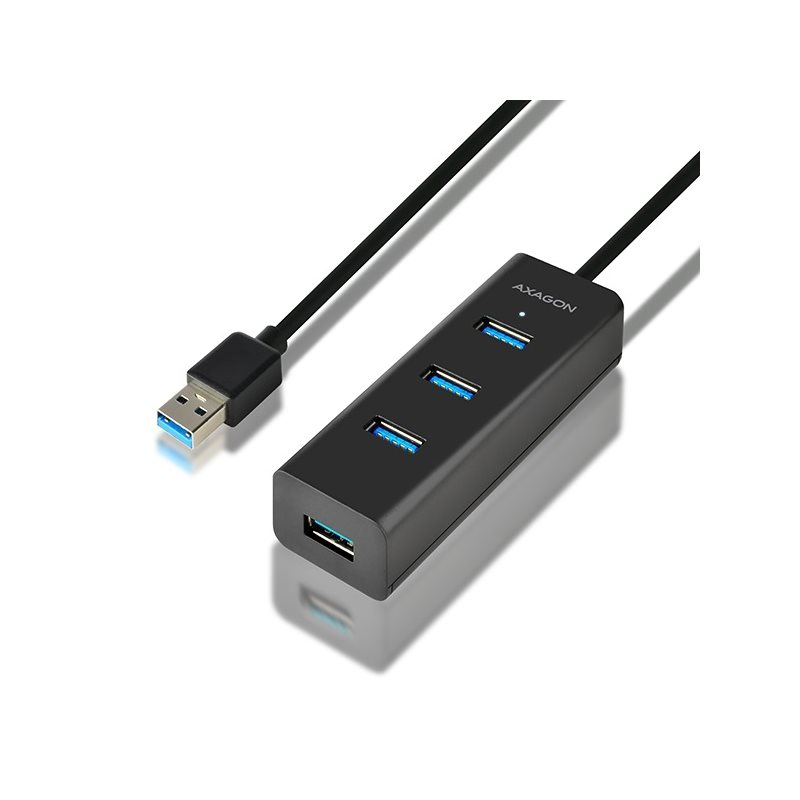 AXAGON 3.0 USB-A-hubi, 4x USB-A, micro-USB lisävirta, 1,2m, musta